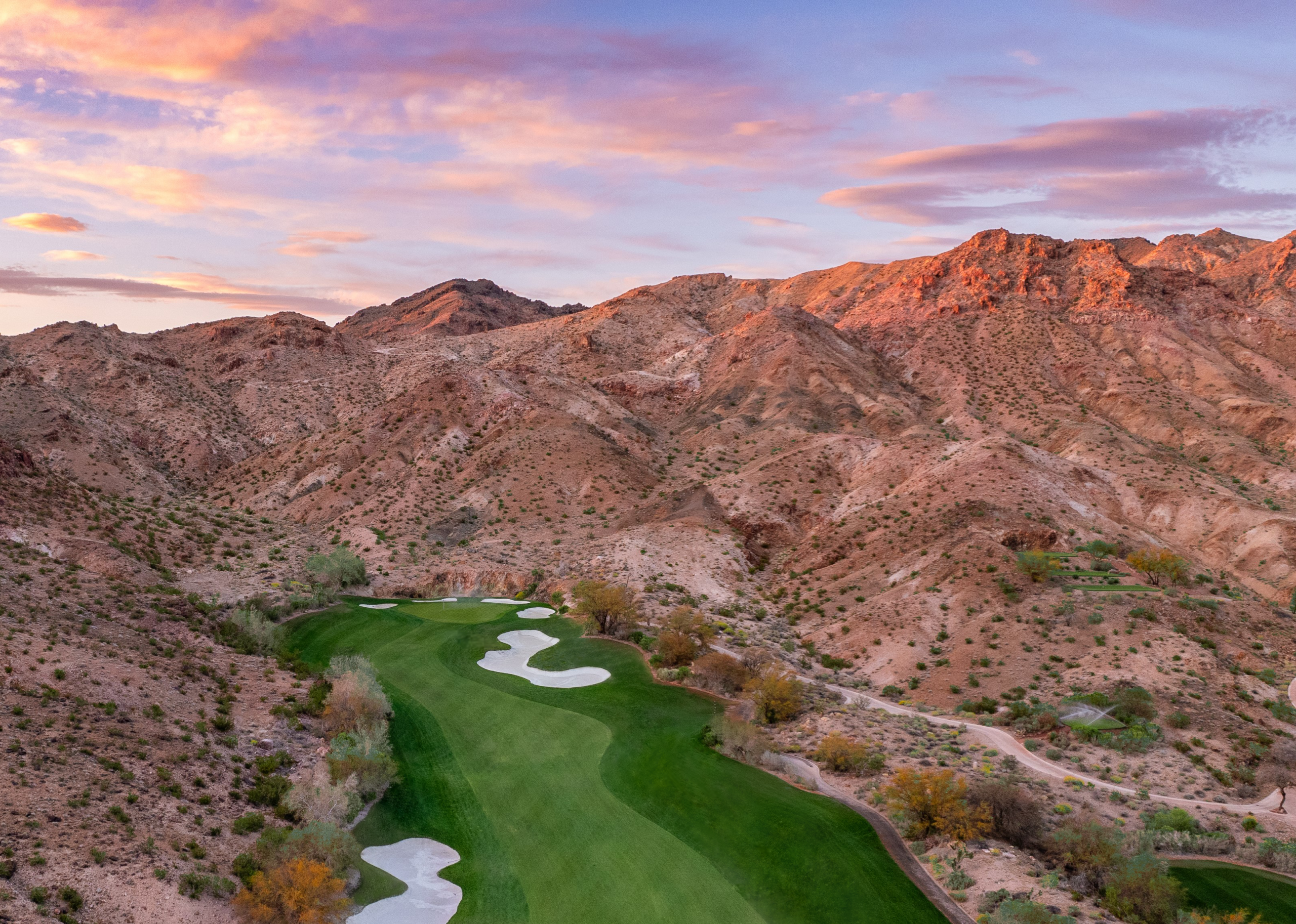 Aerial drone view of Cascata Golf Club in Boulder City Nevada desert